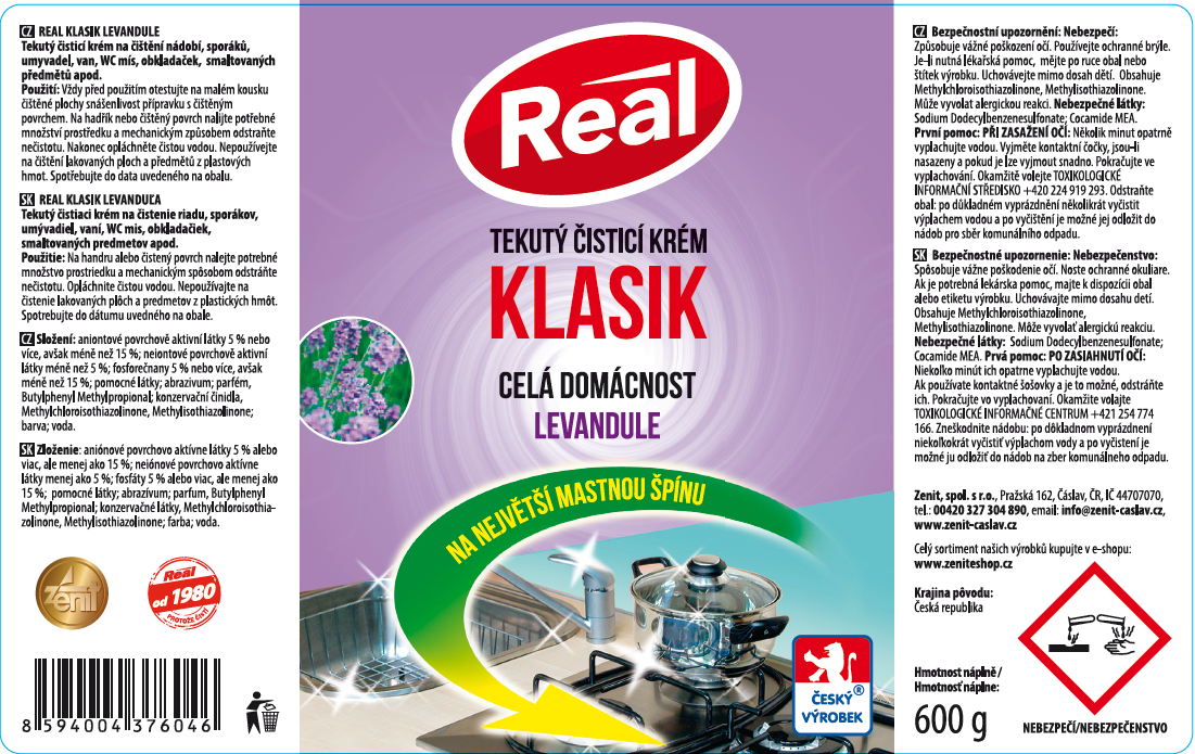 Real Klasik čistící přípravek - levandule 600g